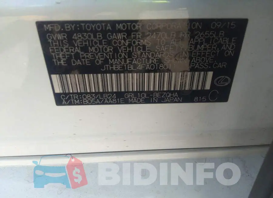 JTHBE1BL4FA018011 Photo# 9