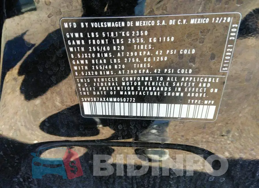 3VV3B7AX4MM050772 Photo# 9