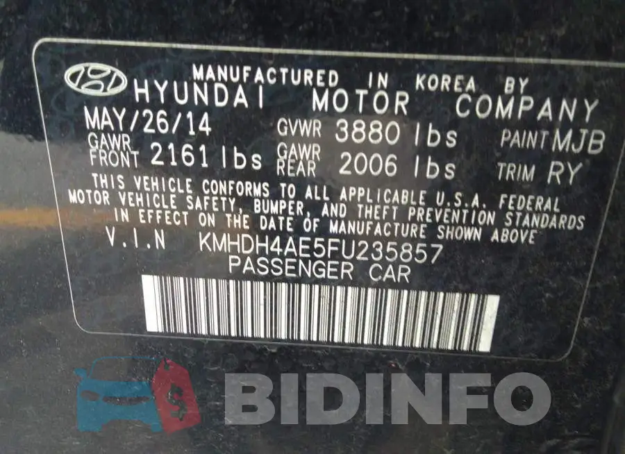 KMHDH4AE5FU235857 Photo# 9
