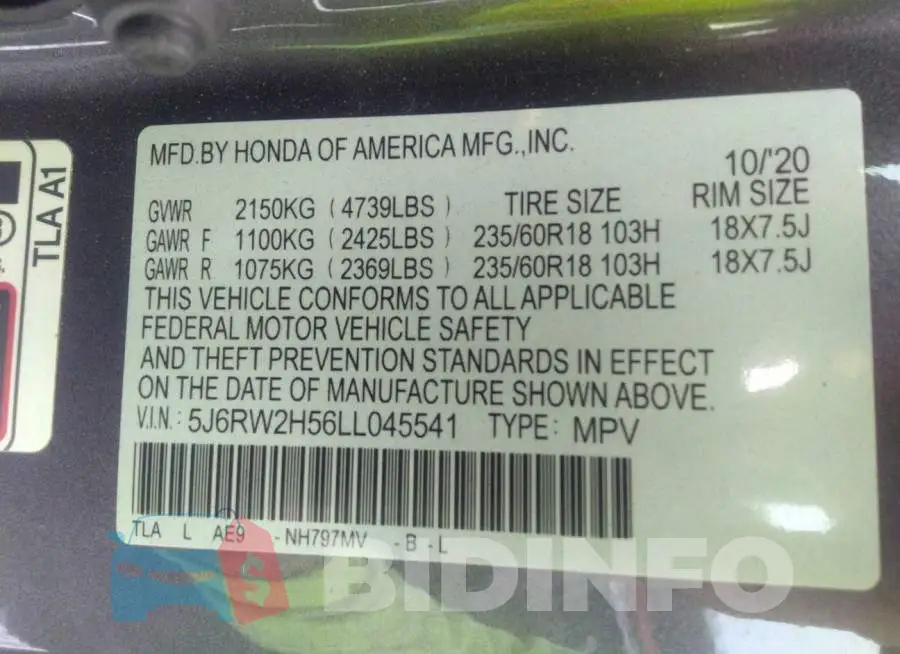 5J6RW2H56LL045541 Photo# 9