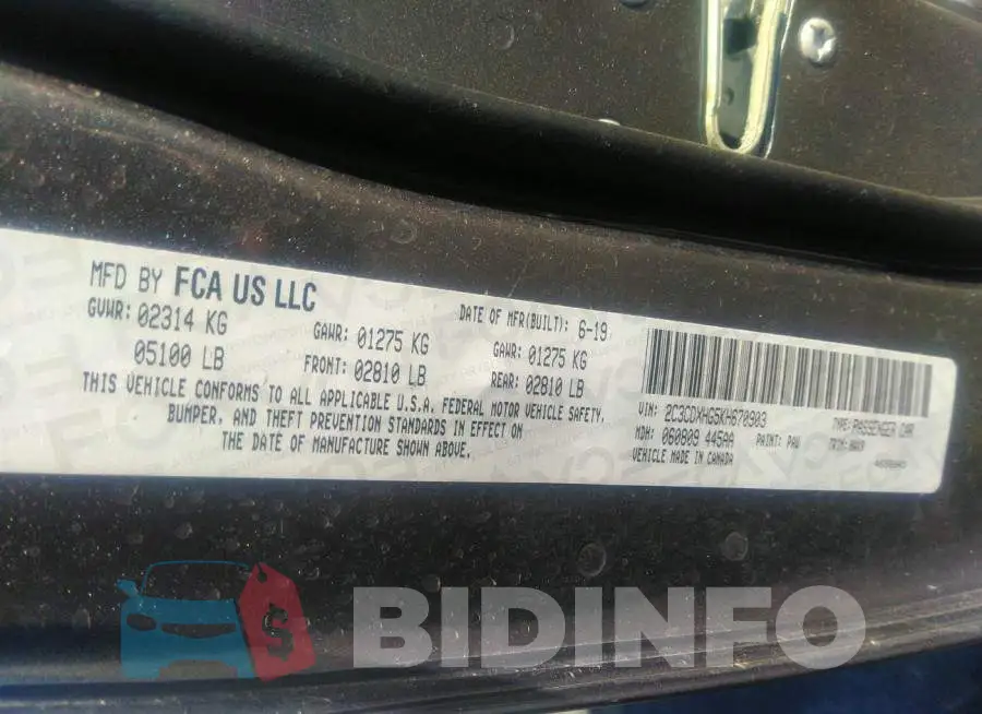 2C3CDXHG5KH670903 Photo# 9