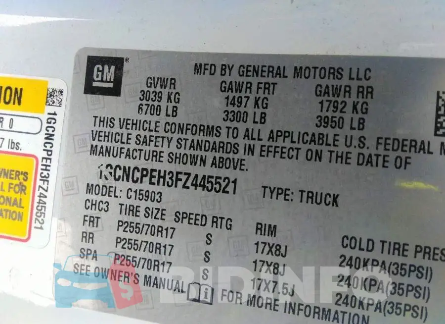 1GCNCPEH3FZ445521 Photo# 9