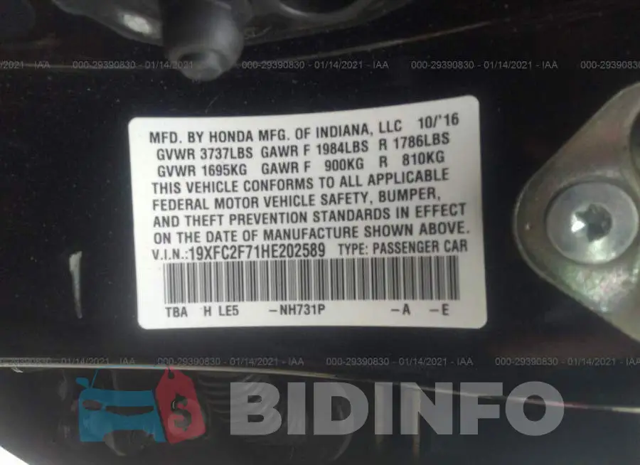 19XFC2F71HE202589 Photo# 9