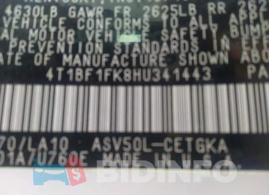 4T1BF1FK8HU341443 Photo# 9