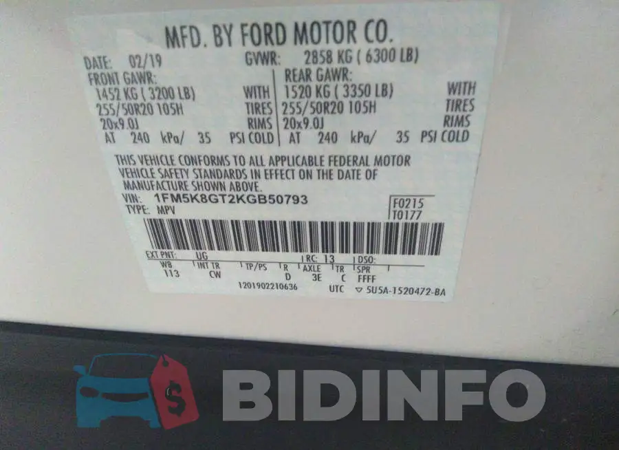 1FM5K8GT2KGB50793 Photo# 9