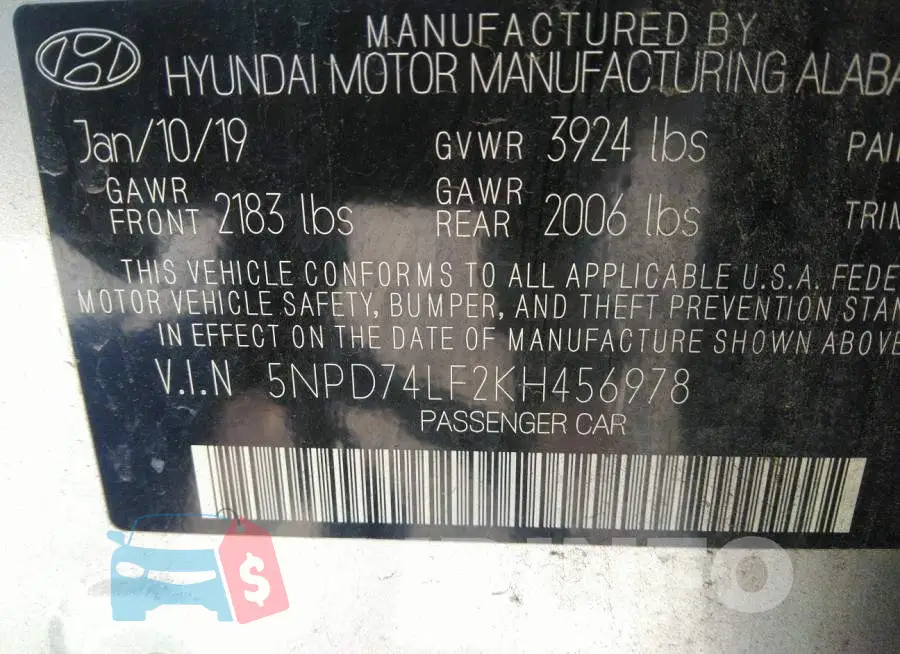 5NPD74LF2KH456978 Photo# 9