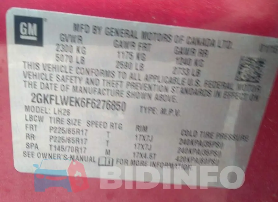 2GKFLWEK6F6276850 Photo# 9