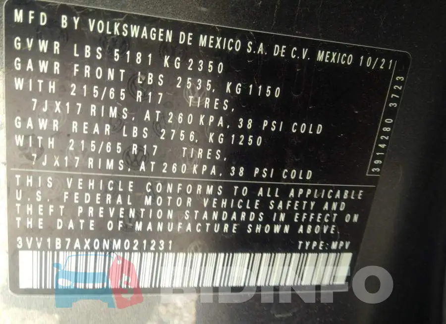 3VV1B7AX0NM021231 Photo# 9