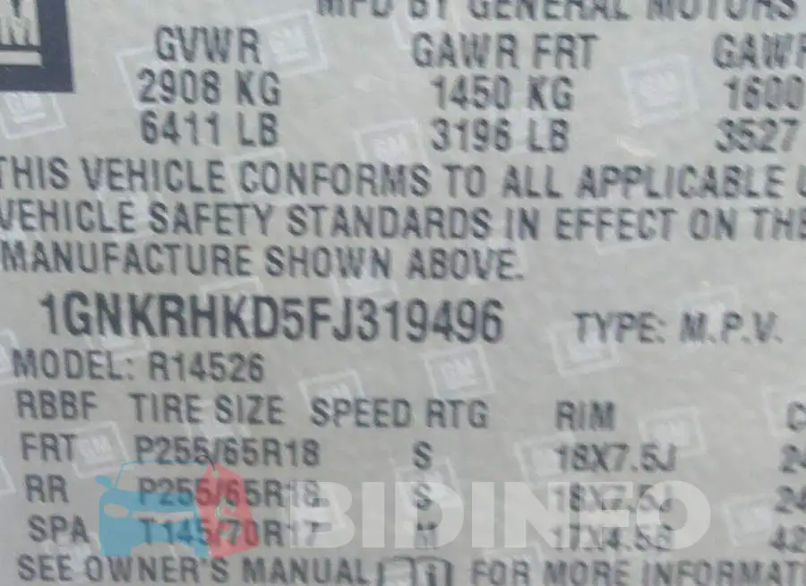 1GNKRHKD5FJ319496 Photo# 9
