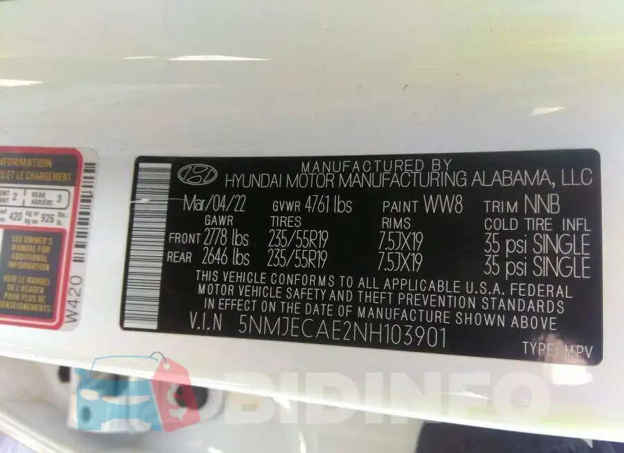 5NMJECAE2NH103901 Photo# 9