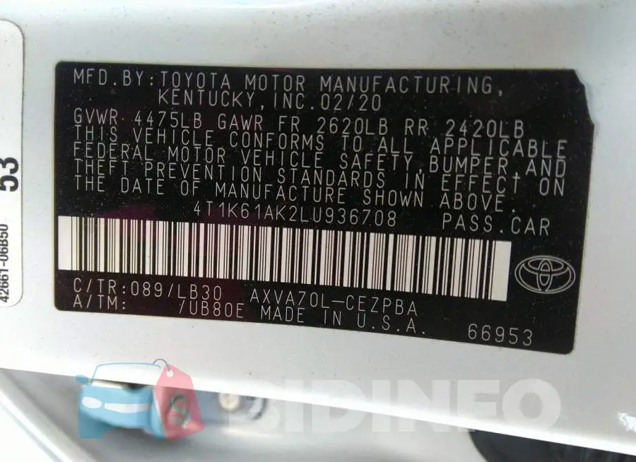 4T1K61AK2LU936708 Photo# 9