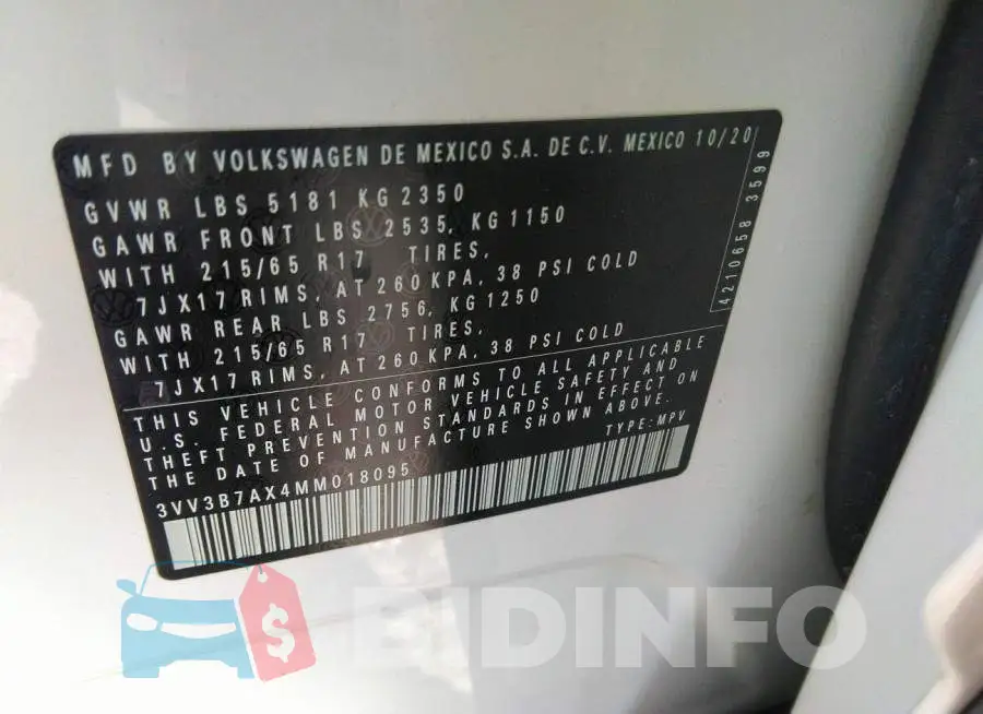 3VV3B7AX4MM018095 Photo# 9