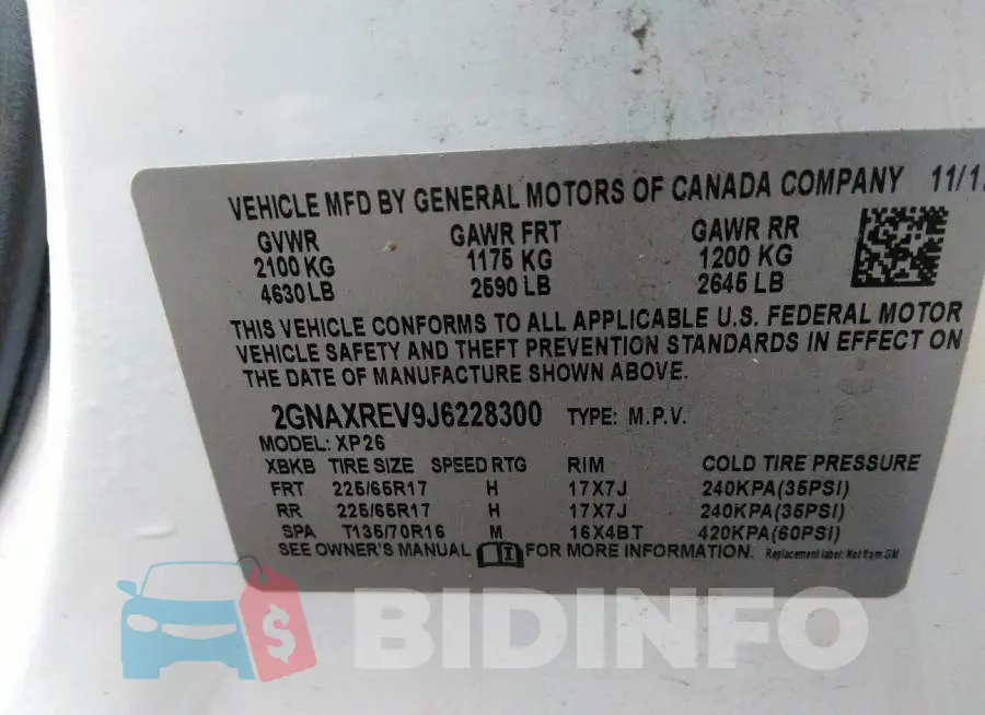2GNAXREV9J6228300 Photo# 9