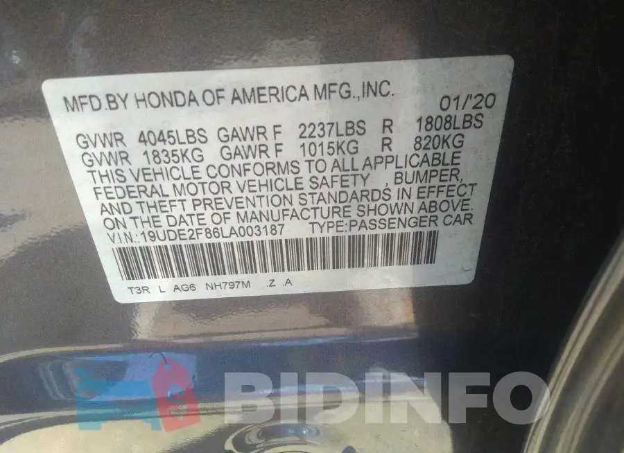 19UDE2F86LA003187 Photo# 9