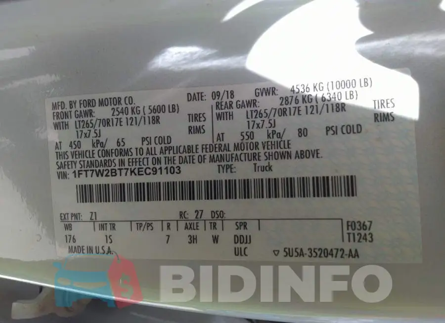1FT7W2BT7KEC91103 Photo# 9