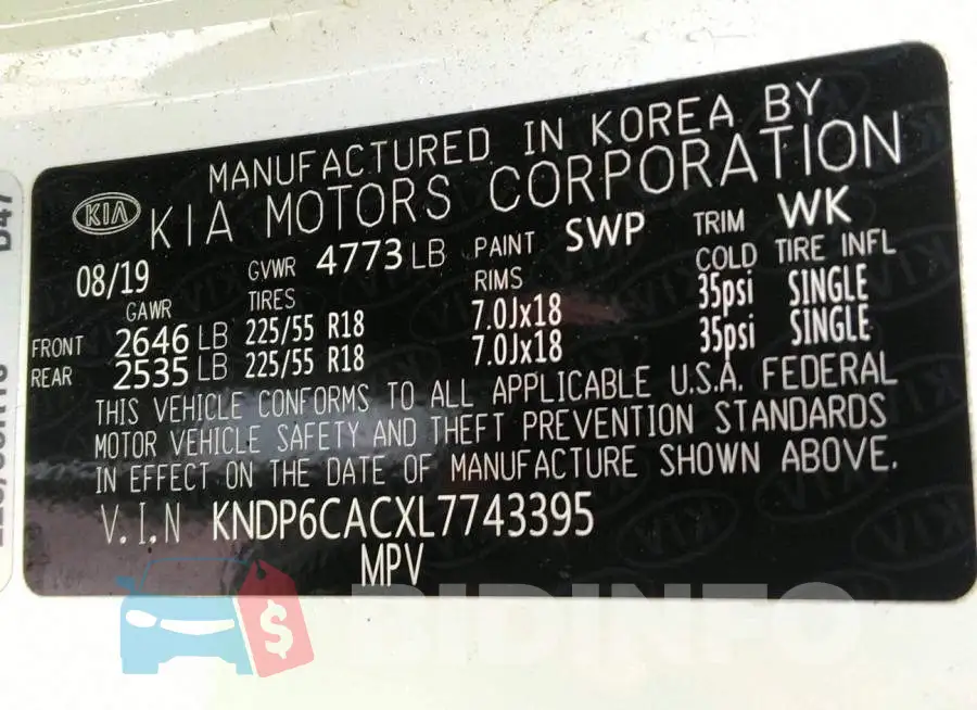 KNDP6CACXL7743395 Photo# 9