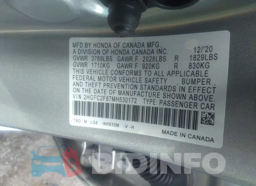 2HGFC2F87MH530172 Photo# 9