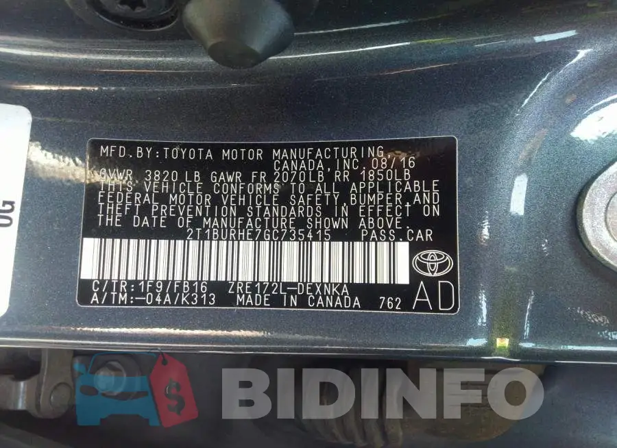 2T1BURHE7GC735415 Photo# 9