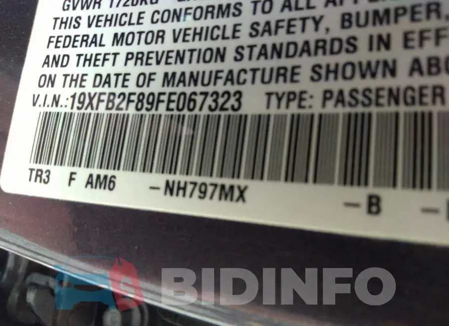 19XFB2F89FE067323 Photo# 9