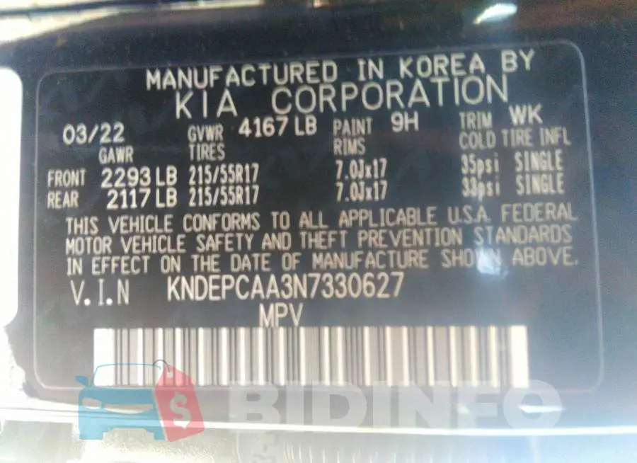 KNDEPCAA3N7330627 Photo# 9