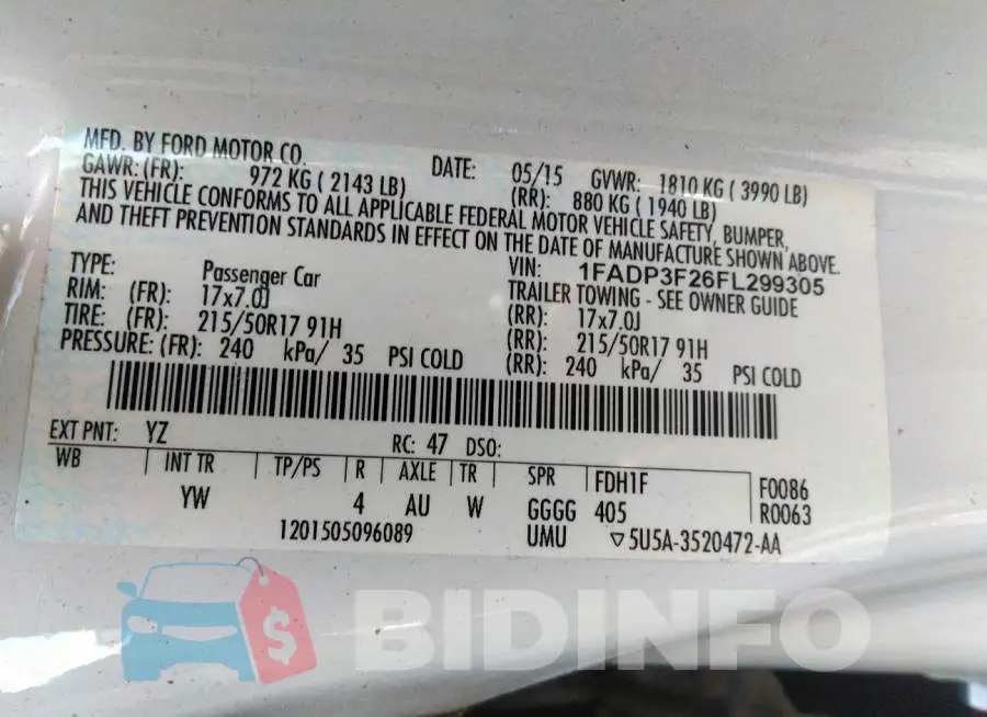 1FADP3F26FL299305 Photo# 9