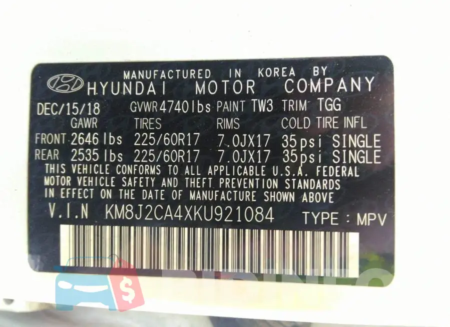 KM8J2CA4XKU921084 Photo# 9