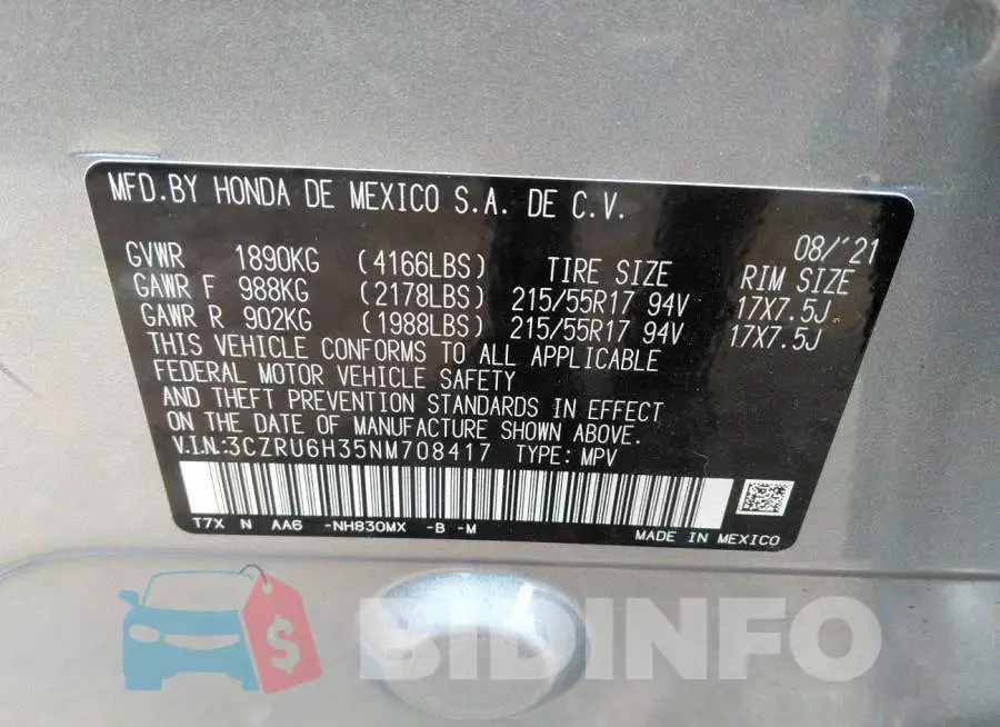 3CZRU6H35NM708417 Photo# 9