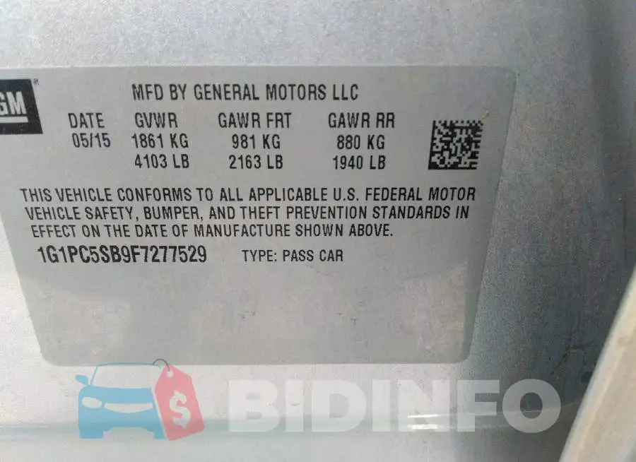 1G1PC5SB9F7277529 Photo# 9