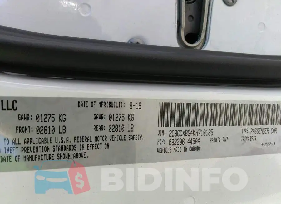 2C3CDXBG4KH710185 Photo# 9