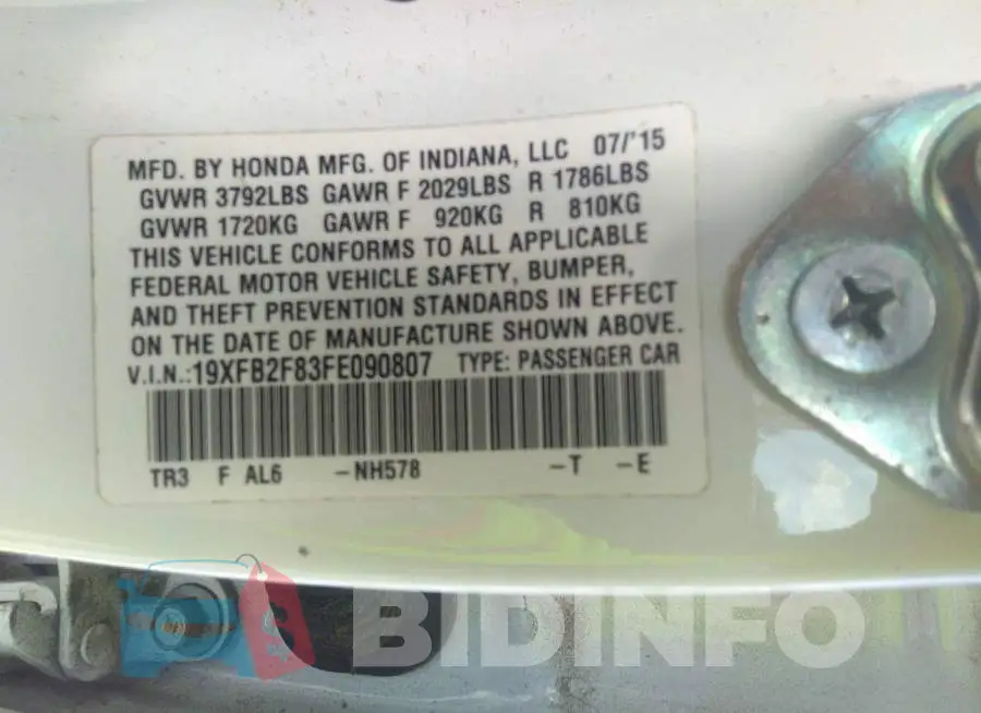 19XFB2F83FE090807 Photo# 9