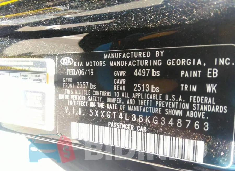 5XXGT4L38KG348763 Photo# 9