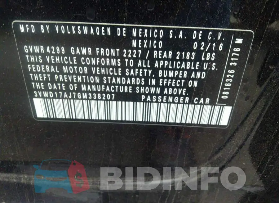 3VWD17AJ7GM338207 Photo# 9