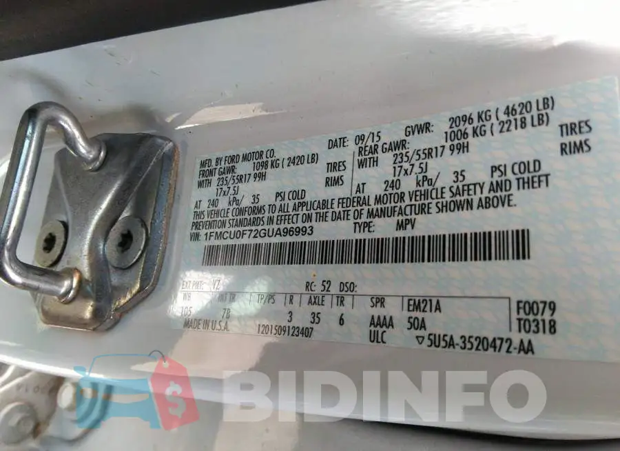 1FMCU0F72GUA96993 Photo# 9