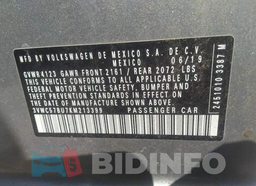 3VWC57BU7KM213399 Photo# 9