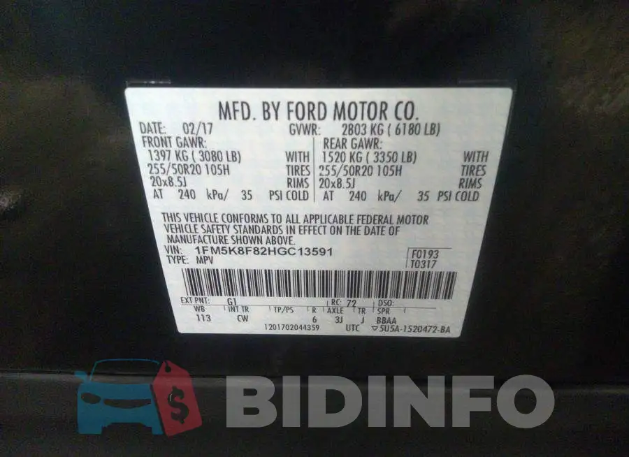 1FM5K8F82HGC13591 Photo# 9