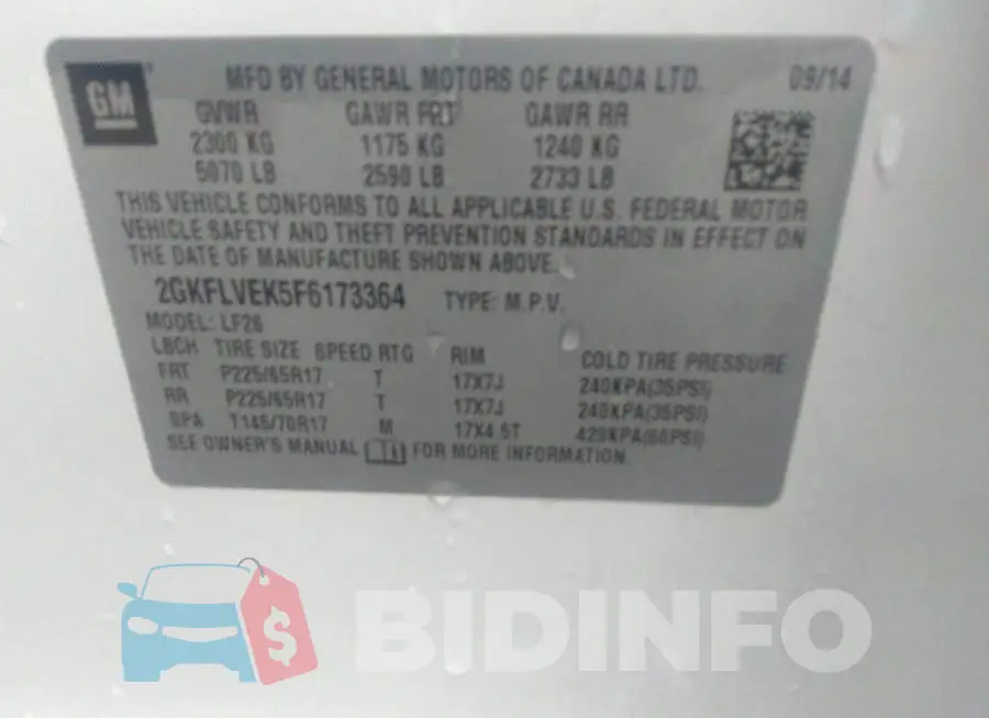 2GKFLVEK5F6173364 Photo# 9