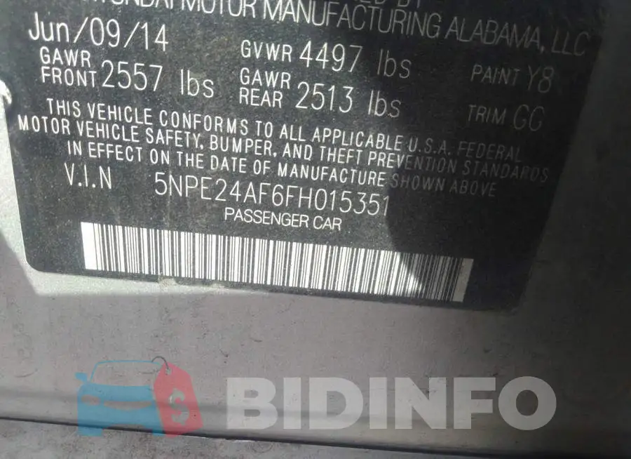 5NPE24AF6FH015351 Photo# 9