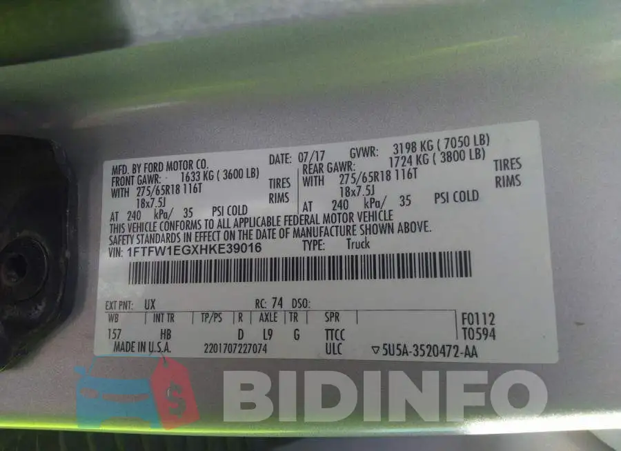 1FTFW1EGXHKE39016 Photo# 9
