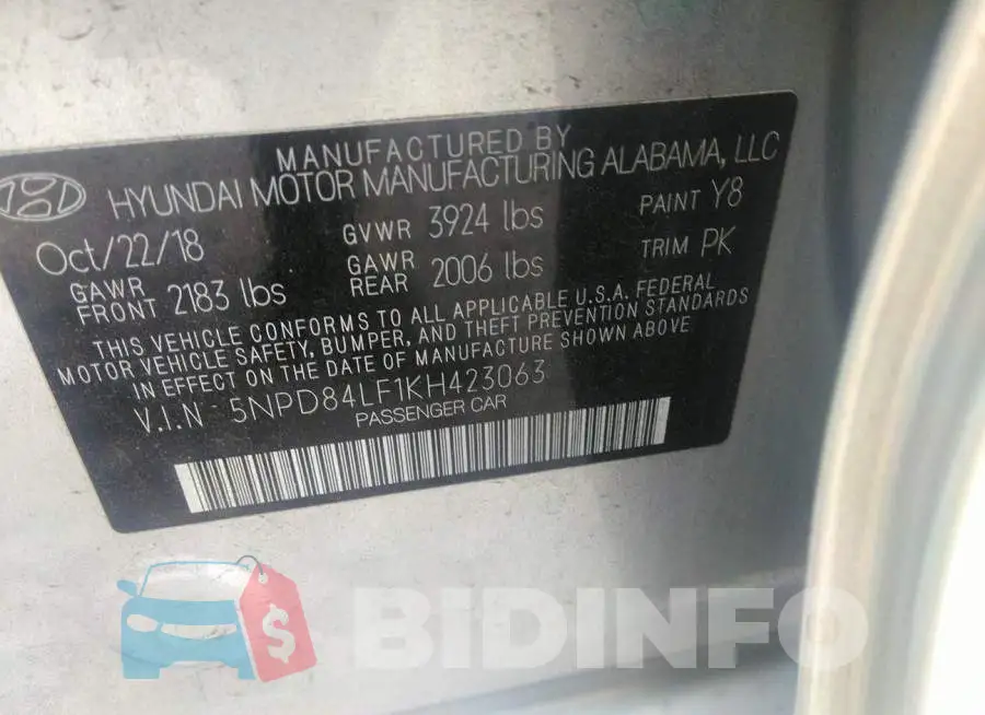 5NPD84LF1KH423063 Photo# 9