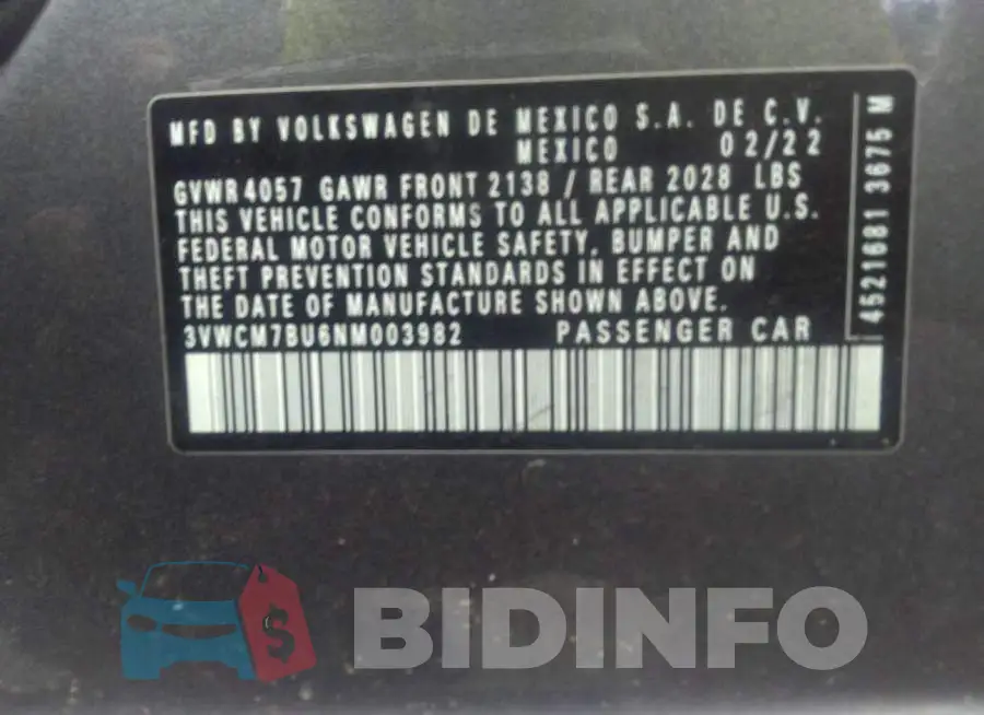 3VWCM7BU6NM003982 Photo# 9
