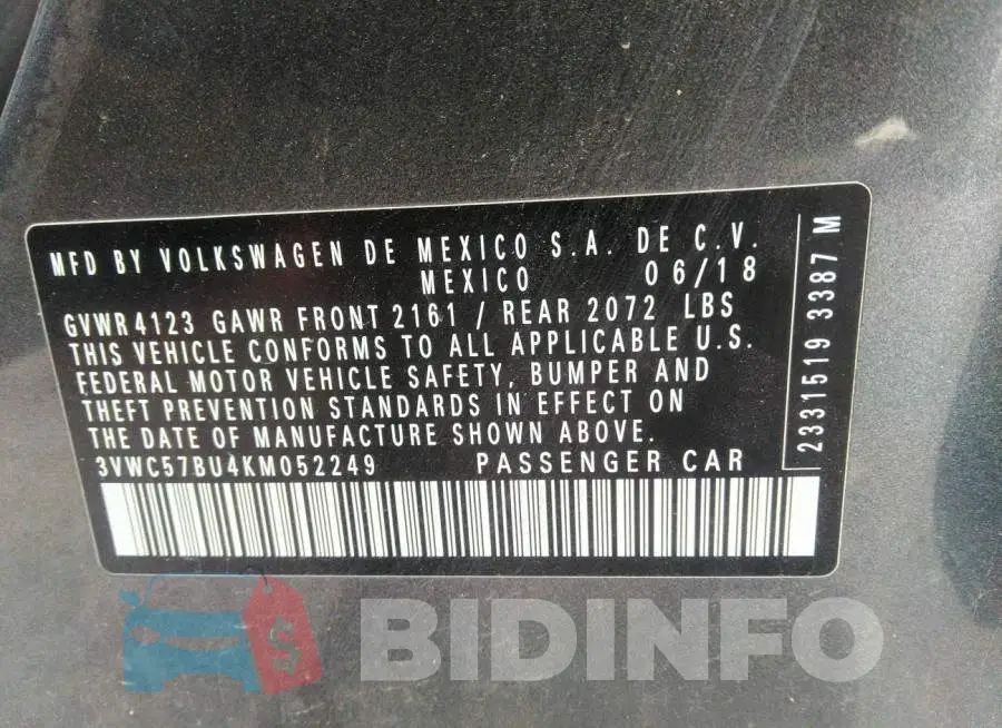 3VWC57BU4KM052249 Photo# 9