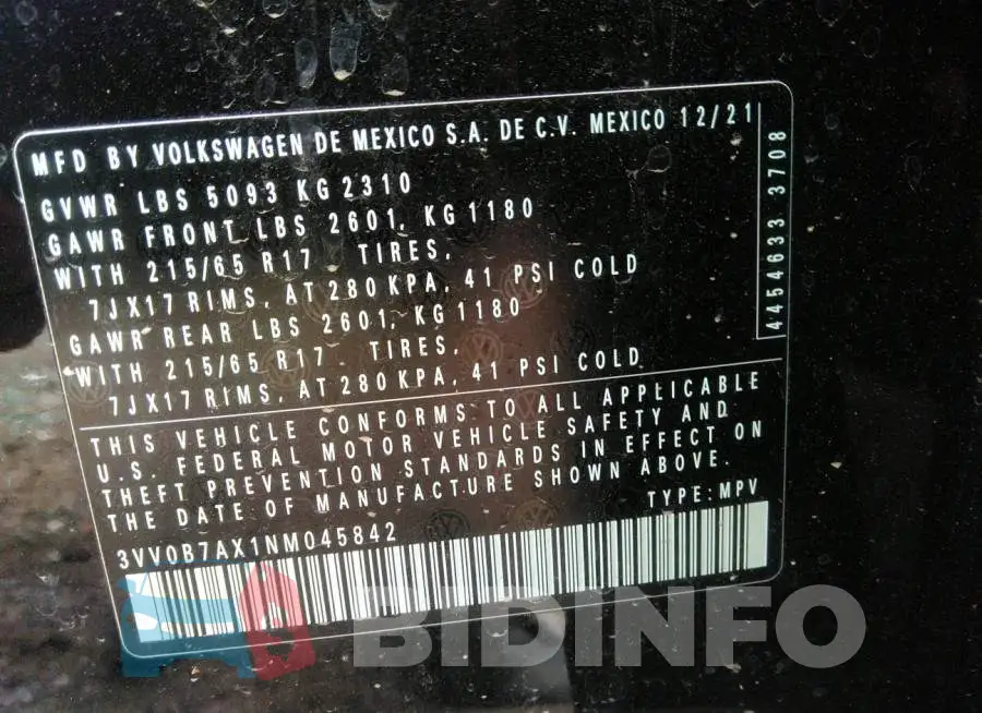 3VV0B7AX1NM045842 Photo# 9