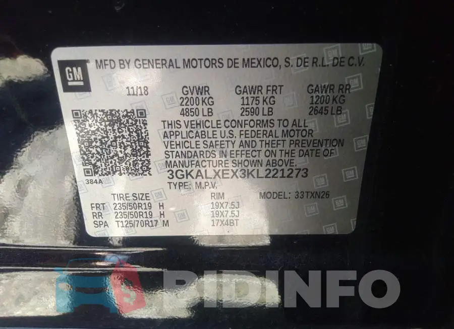 3GKALXEX3KL221273 Photo# 9