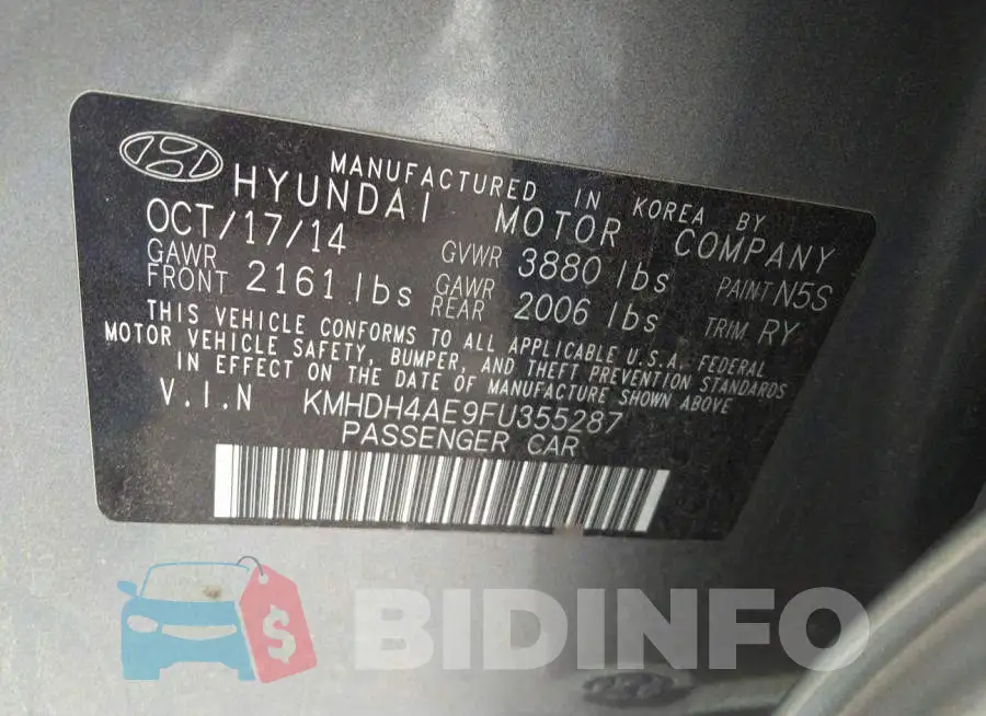 KMHDH4AE9FU355287 Photo# 9