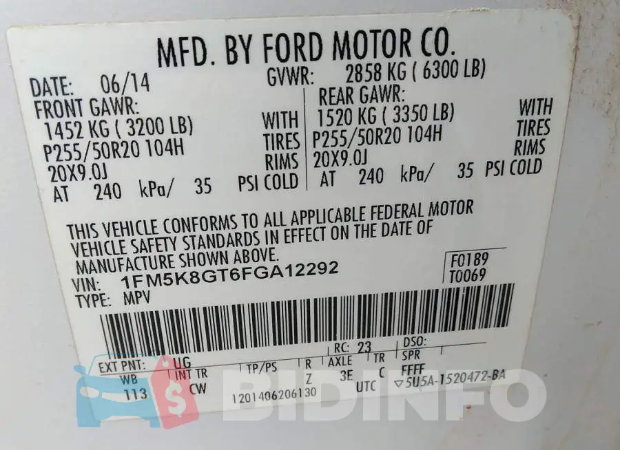 1FM5K8GT6FGA12292 Photo# 9