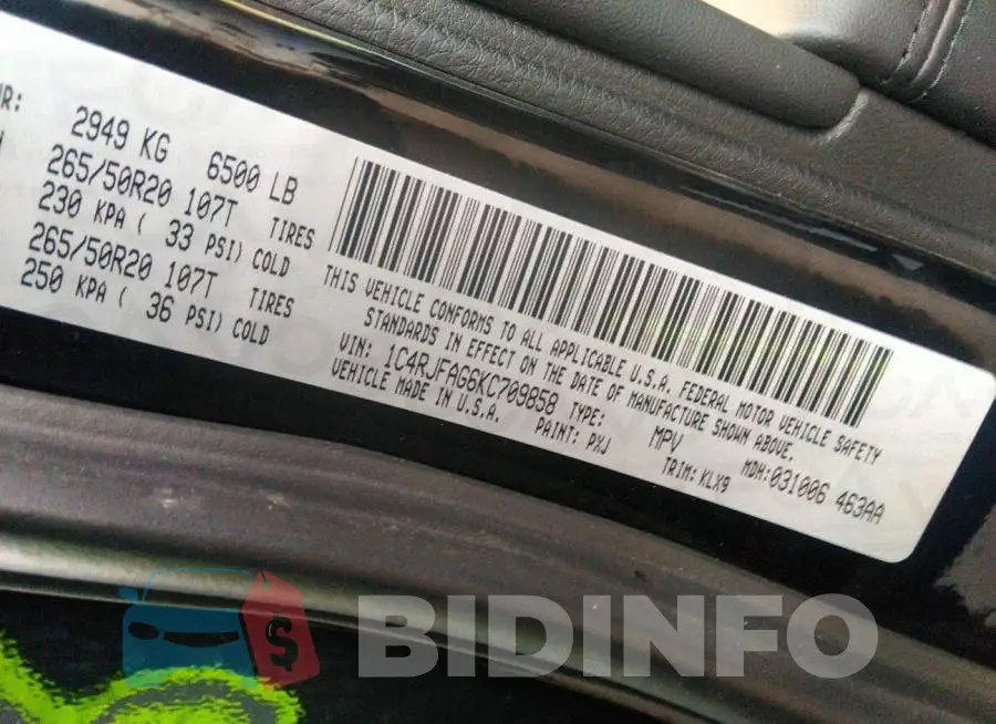 1C4RJFAG6KC709858 Photo# 9