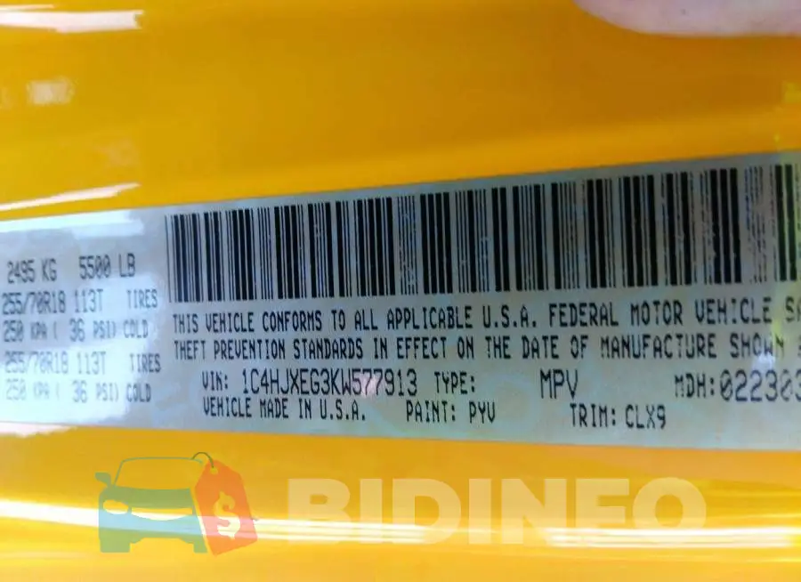 1C4HJXEG3KW577913 Photo# 9