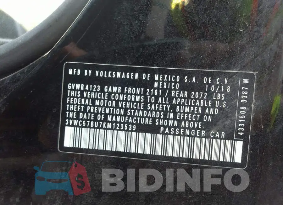3VWC57BU7KM123539 Photo# 9