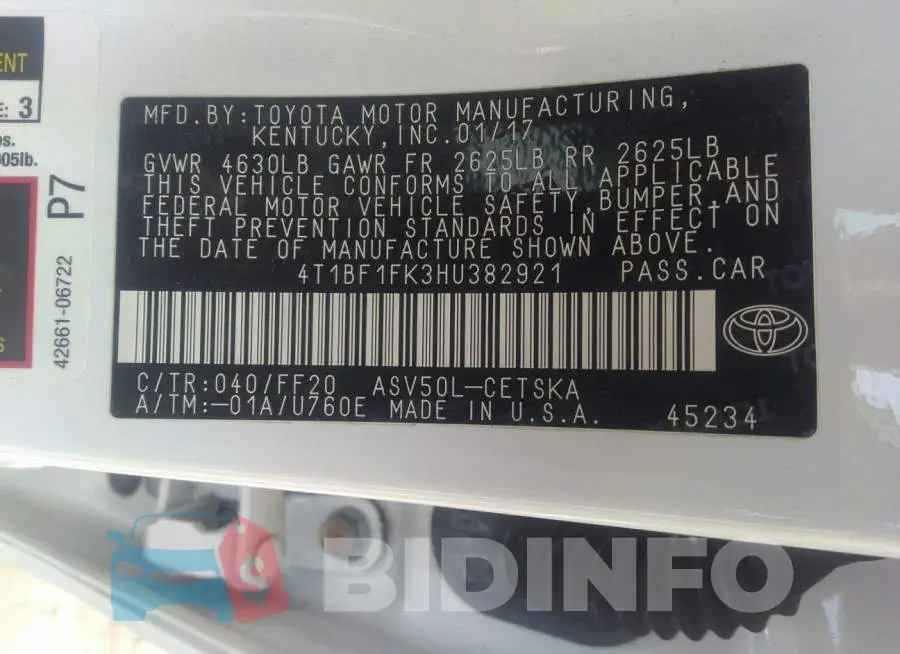 4T1BF1FK3HU382921 Photo# 9