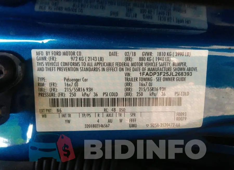 1FADP3F25JL268393 Photo# 9